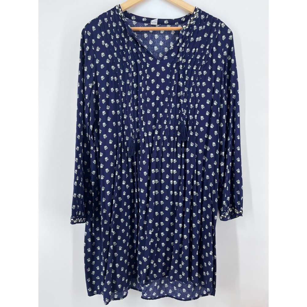 Old Navy Womens Floral Tassel V-Neck Pintuck Babydoll Mini Dress L Boho Chic